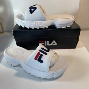 Fila Disruptor Bold Slide White Navy Red W Sz 9 Platform 5SM00079